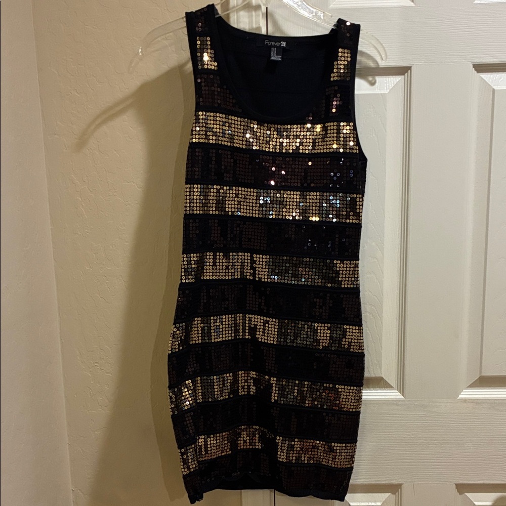 Forever 21 Black and Gold Striped Sequin Mini Dress